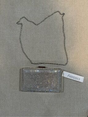Alessi Silver Crystal Mesh Evening Clutch with Chain